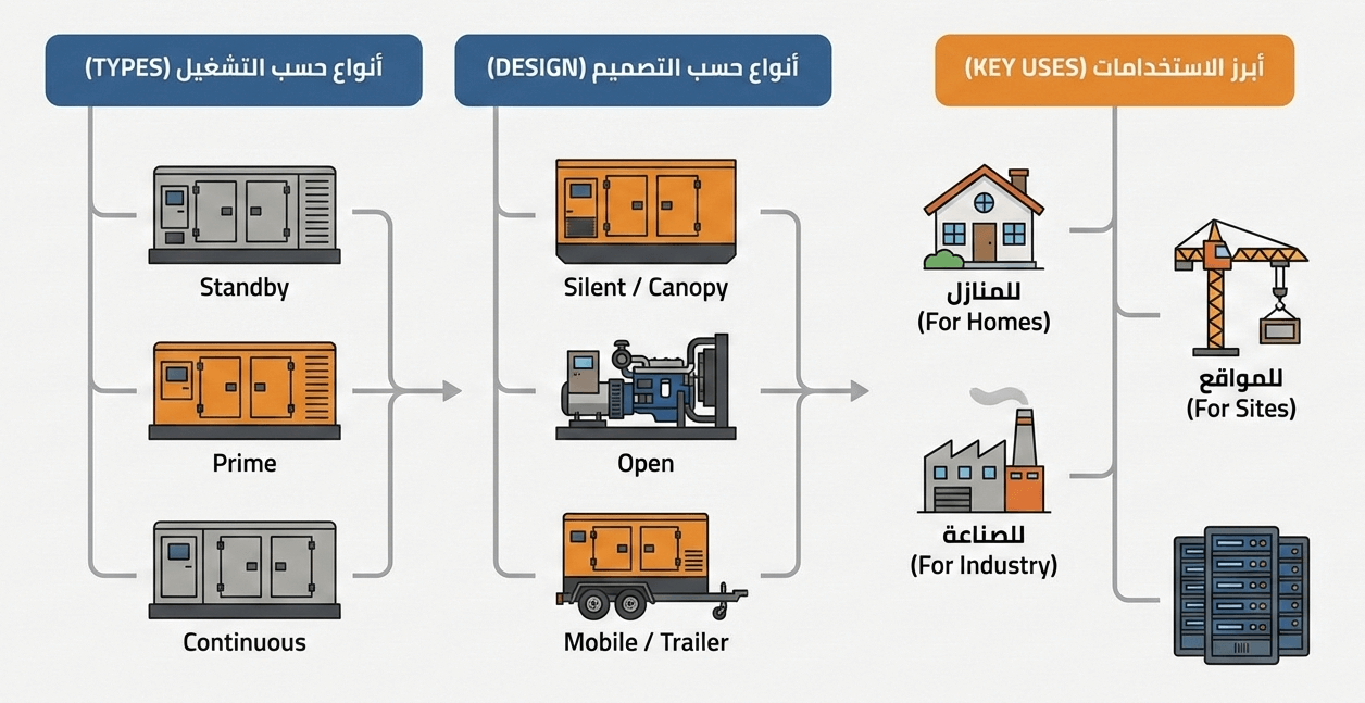 أنواع-مولدات-الكهرباء-الديزل-واستخداماتها-المختلفة